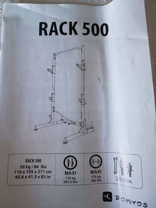 Rack 500 + banco abdominales + pesas + barra