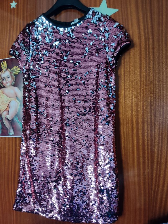 Vestido lentejuelas rosa y plateado