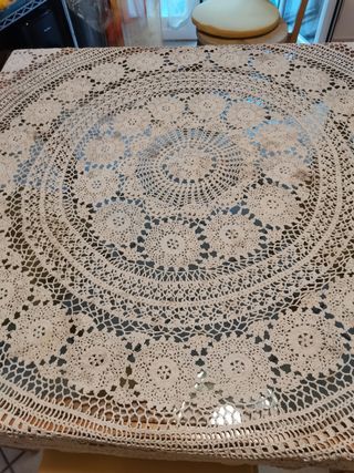Tovaglia rotonda uncinetto beige cotone
