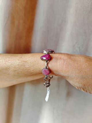 Pulsera Plata con Piedras Rubís