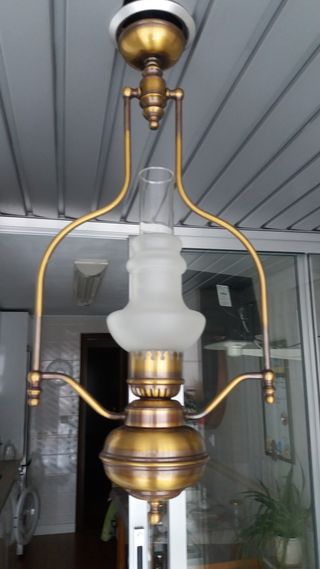 (VINTAGE-EXCELENTE) Lámpara de bronce+cristal