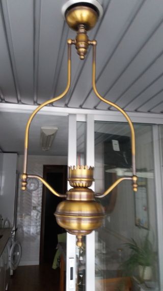 (VINTAGE-EXCELENTE) Lámpara de bronce+cristal