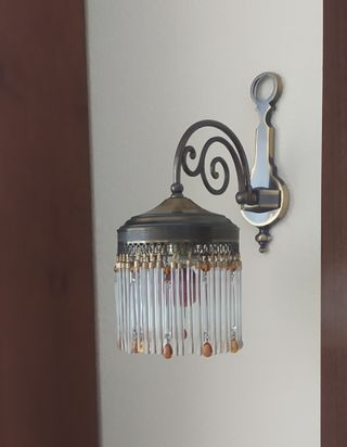 (VINTAGE-EXCELENTE) Lámpara de bronce+cristal