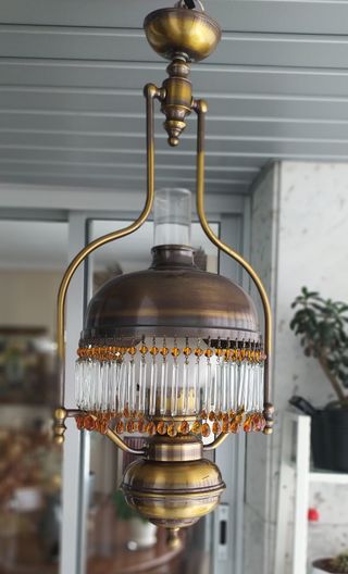(VINTAGE-EXCELENTE) Lámpara de bronce+cristal