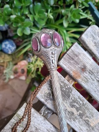 Paraguas  tipo antiguo floral beige y rojo