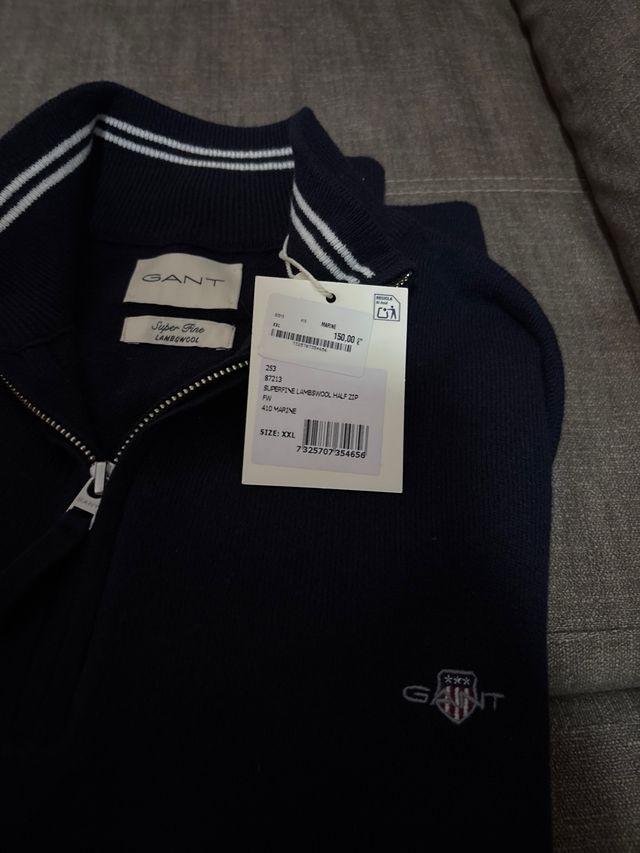 Jersey Gant Hombre Azul Media Cremallera