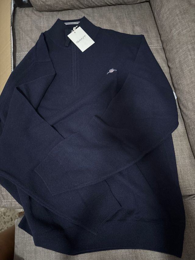 Jersey Gant Hombre Azul Media Cremallera