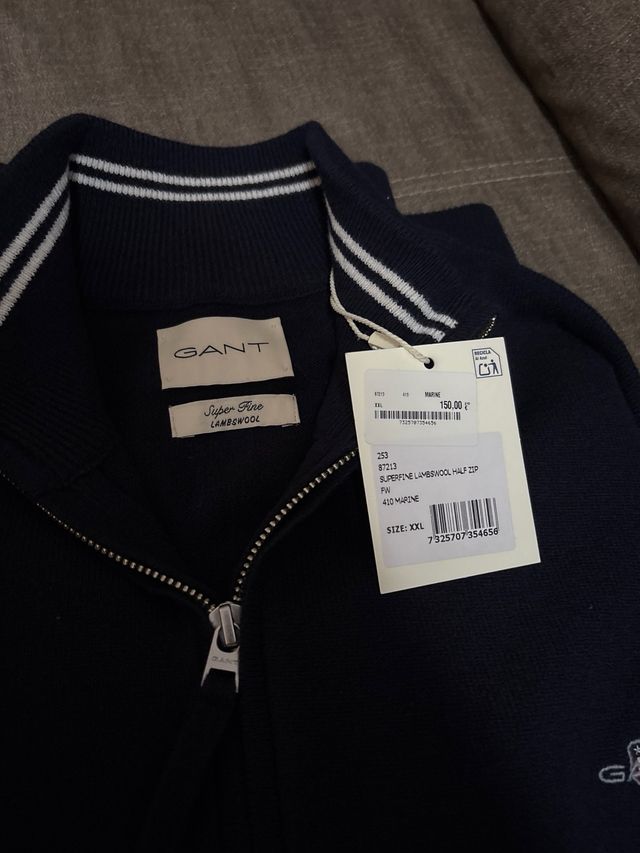 Jersey Gant Hombre Azul Media Cremallera