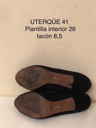 UTERQÜE - Zapatos tacón peeptoe ante negro 41