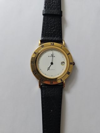 Reloj Edox Suizo Vintage Dorado y Negro