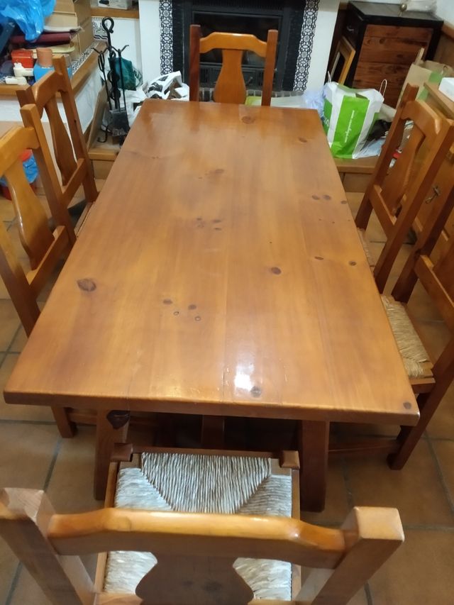 Urge!!! Mesa comedor y 6 sillas madera pino