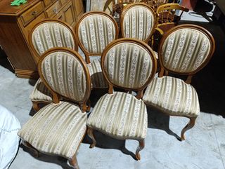 6 Sillas Tapizadas Madera y Tela
