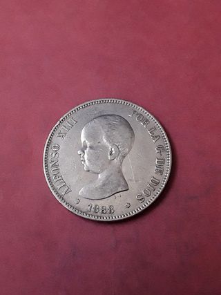 5 PESETAS PLATA 1888 ALFONSO XIII