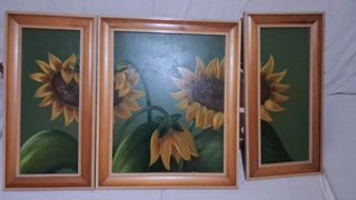 Juego 3 cuadros óleo girasoles