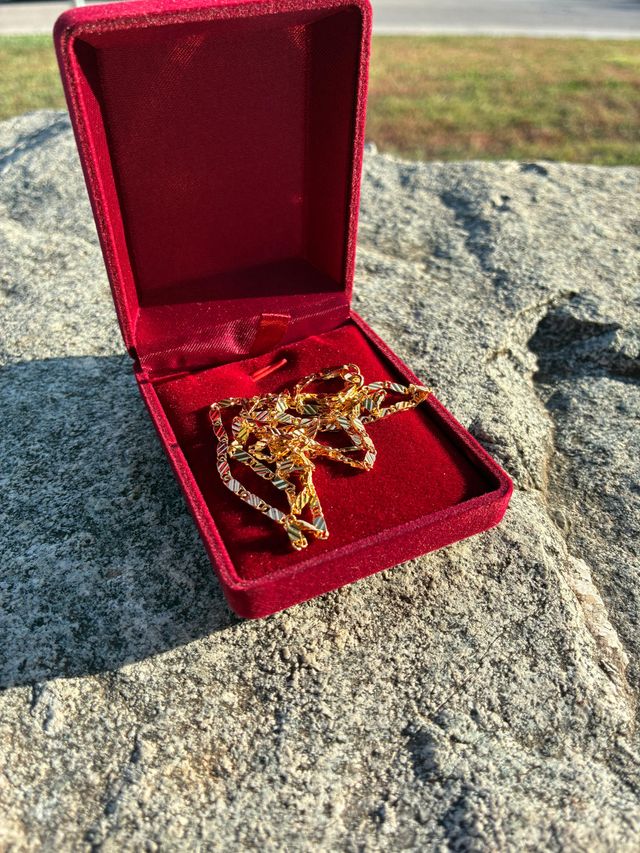 Cadena de tipo oro con caja roja