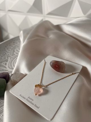 Collar Corazón Rosa y Dorado