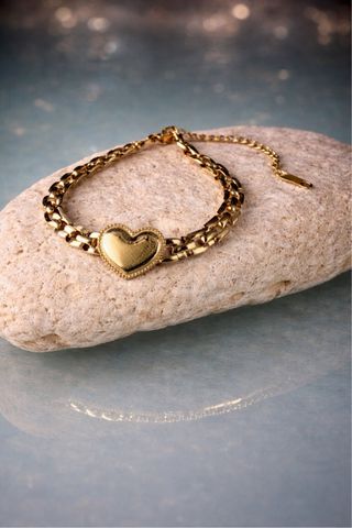 Pulsera Corazón Acero Baño Oro 18K