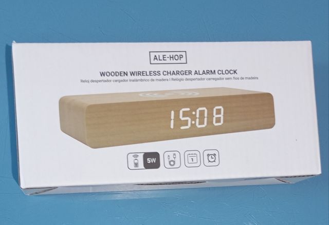 Reloj Despertador Cargador Inalámbrico Madera