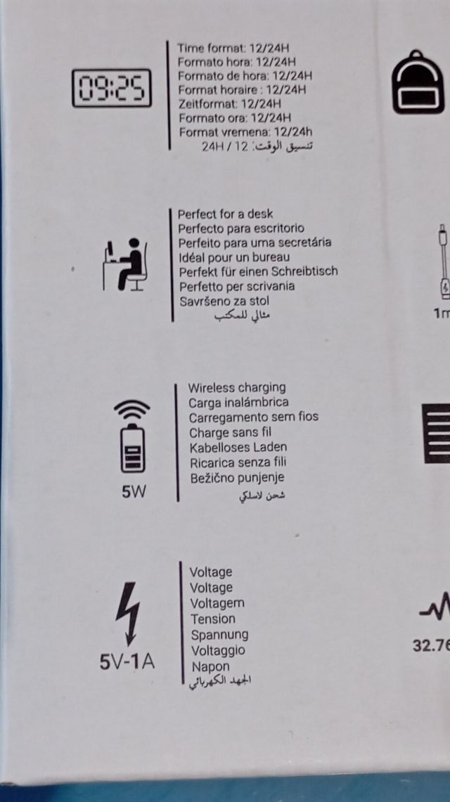 Reloj Despertador Cargador Inalámbrico Madera