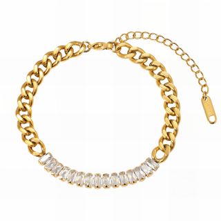 Pulsera Acero Baño Oro 18K con Circonitas.