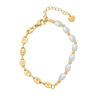 Pulsera Café y Perlas Baño Oro 18K