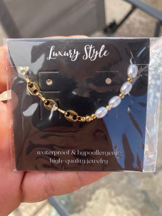 Pulsera Café y Perlas Baño Oro 18K