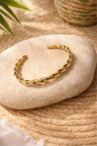 Pulsera Acero Baño Oro 18K Trenzada