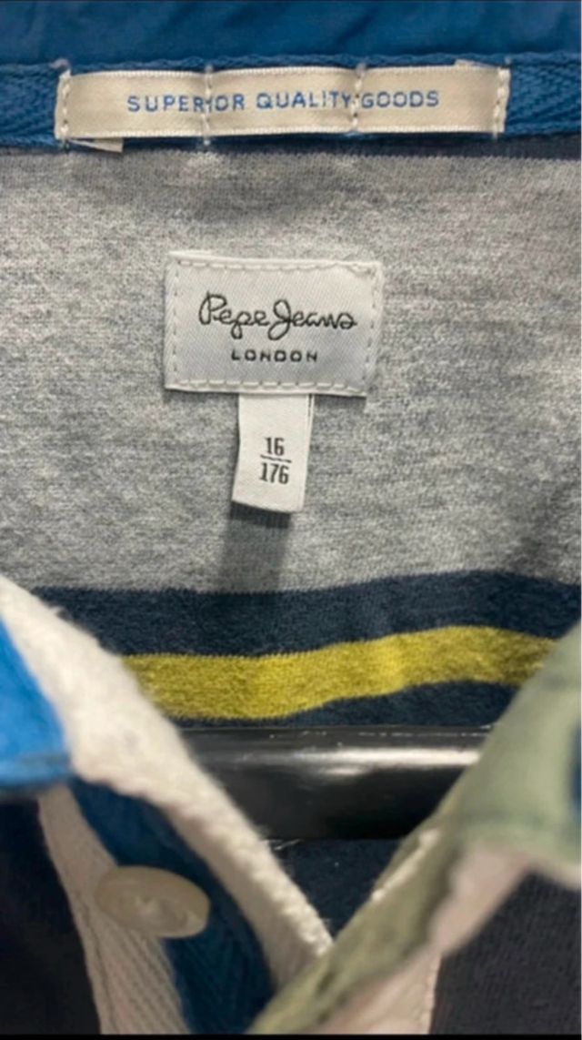 Polo Pepe Jeans rayas gris y azul. Talla 16 años