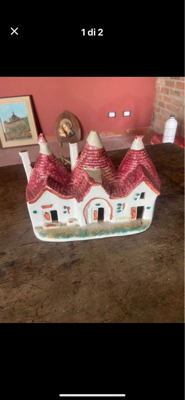 Lampada trullo ceramica rossa e bianca