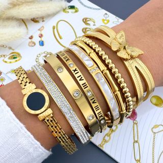 Pulsera Clásico Acero Baño Oro 18K