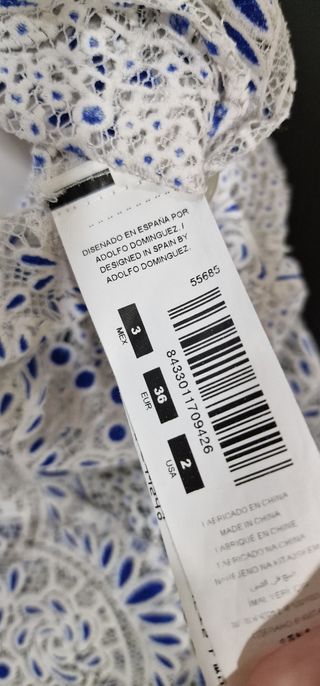 Vestido blanco y azul con encaje Adolfo Domínguez