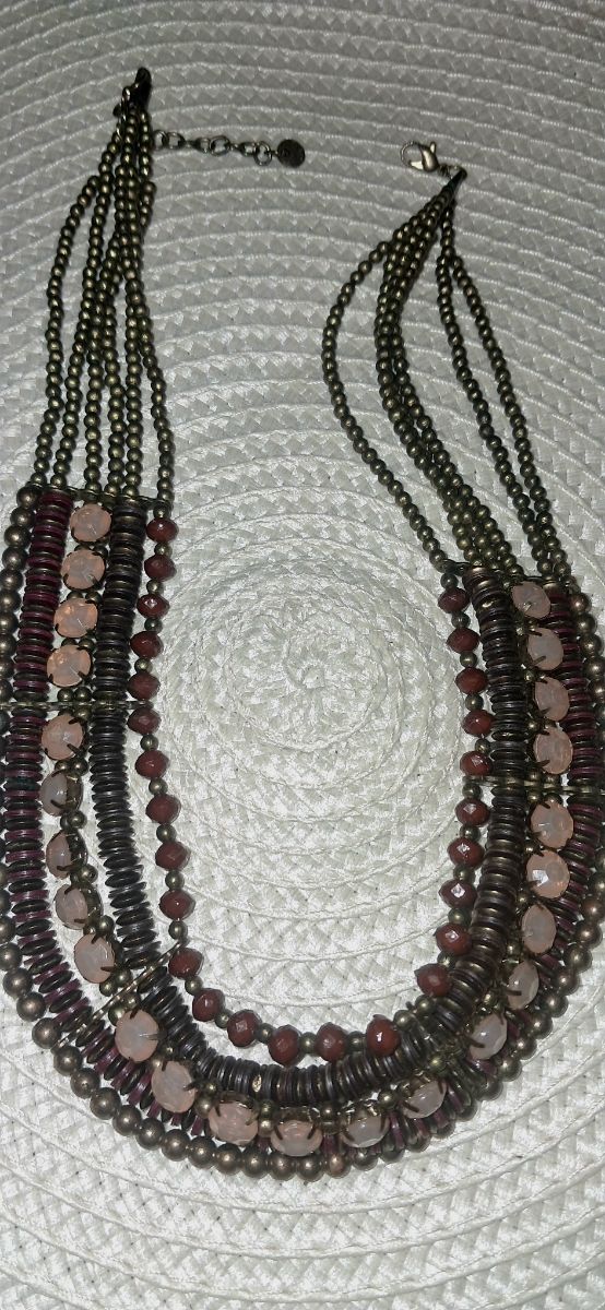 Collar Gargantilla Cuentas Marrón y Rosa