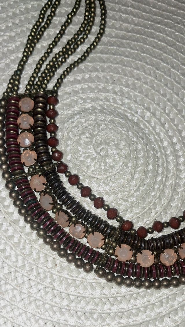 Collar Gargantilla Cuentas Marrón y Rosa