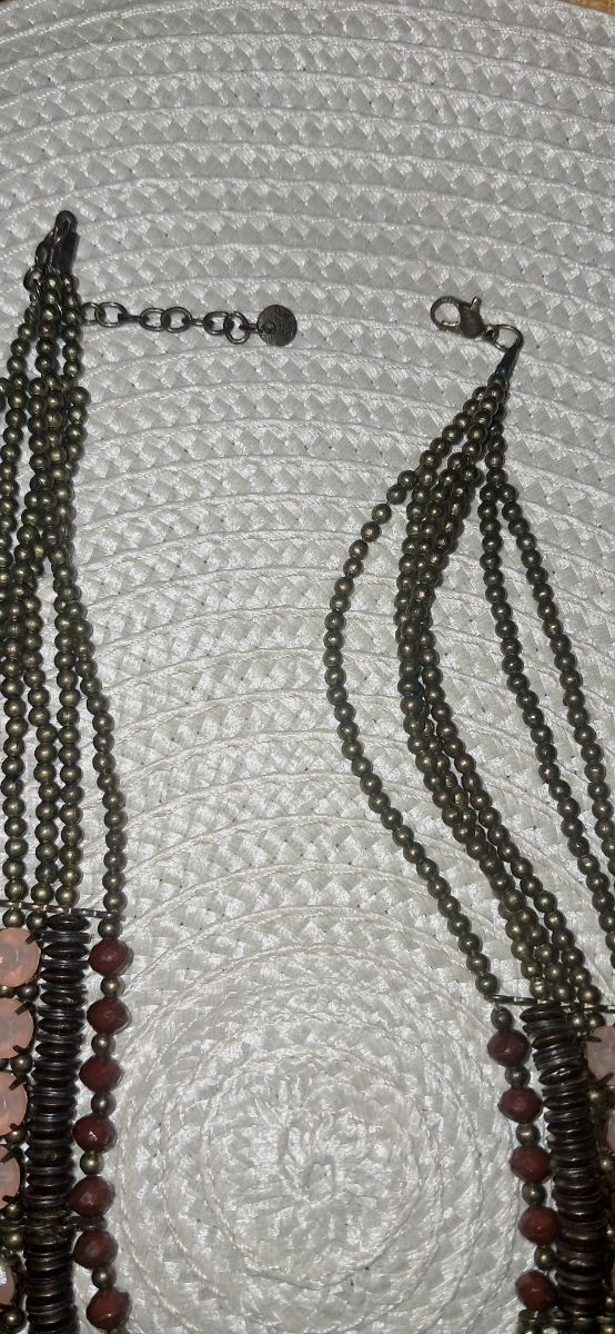 Collar Gargantilla Cuentas Marrón y Rosa