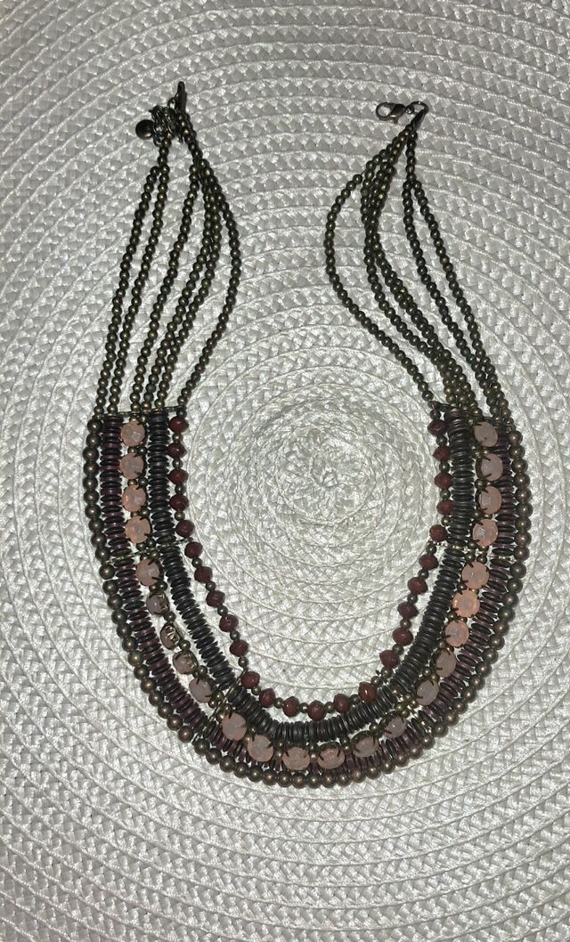 Collar Gargantilla Cuentas Marrón y Rosa