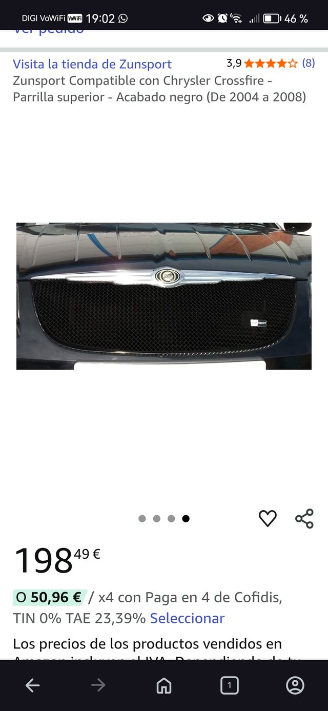 Parrilla / calandra Delantera Chrysler Crossfire