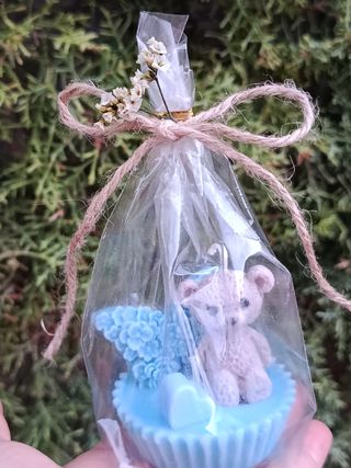 Velita  artesanal Osito en Cupcake  Babyshower