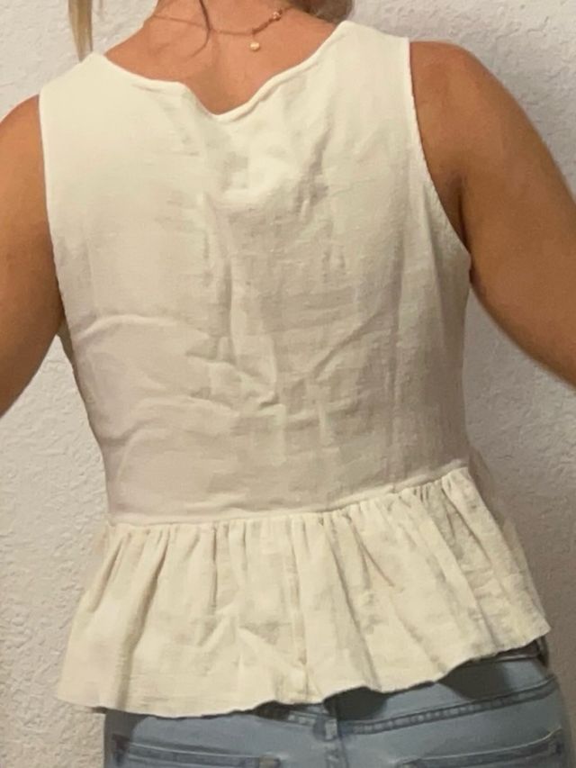 Top Zara Beige/Blanco Talla XS