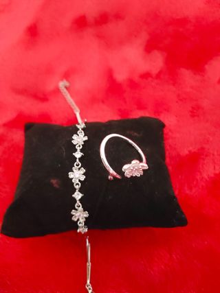 Pulsera y Anillo Flor baño de Plata