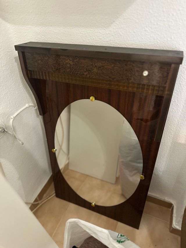 Espejo de tocador antiguo madera y cristal