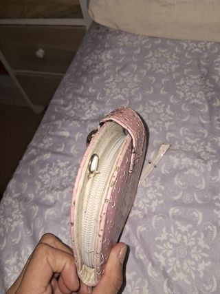 Billetera infantil unicornio rosa con detalles dor