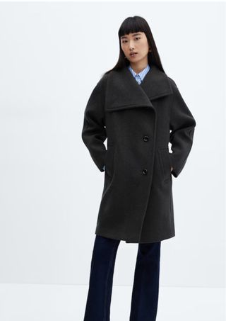 Abrigo Mango Lana Maxi Solapas Gris