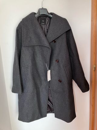 Abrigo Mango Lana Maxi Solapas Gris