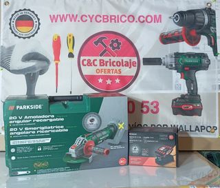 Amoladora Angular Parkside 20V batería y cargador 