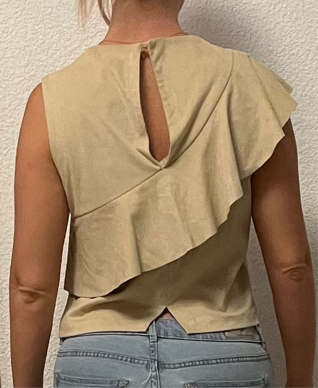 Top Mango Talla S Tirantes Volante Beige