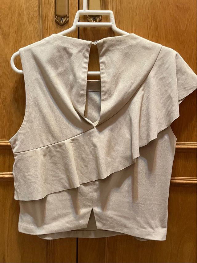 Top Mango Talla S Tirantes Volante Beige