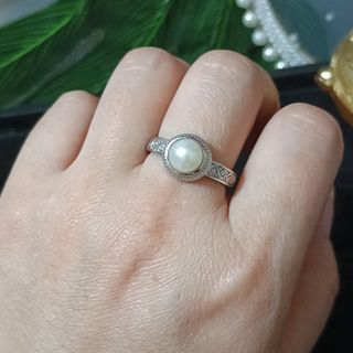 Anillo Acero Inoxidable Perla Agua Dulce