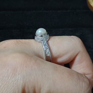 Anillo Acero Inoxidable Perla Agua Dulce