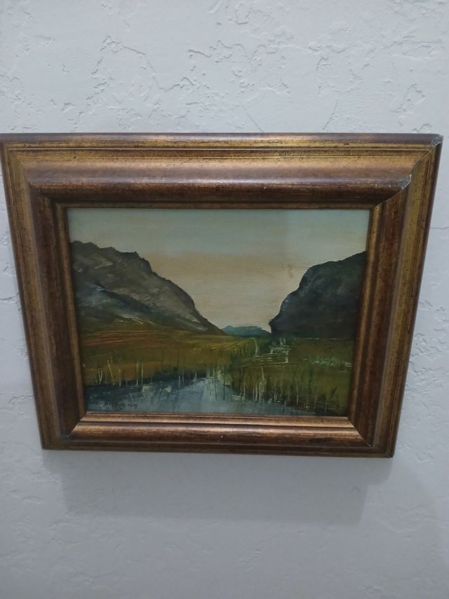 Cuadro paisaje río y montañas