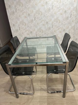 Mesa de comedor extensible cristal y metal